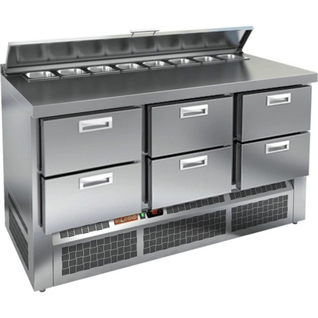 Стол холодильный для салатов HiCold SLE2-222GN (1/6) с крышкой